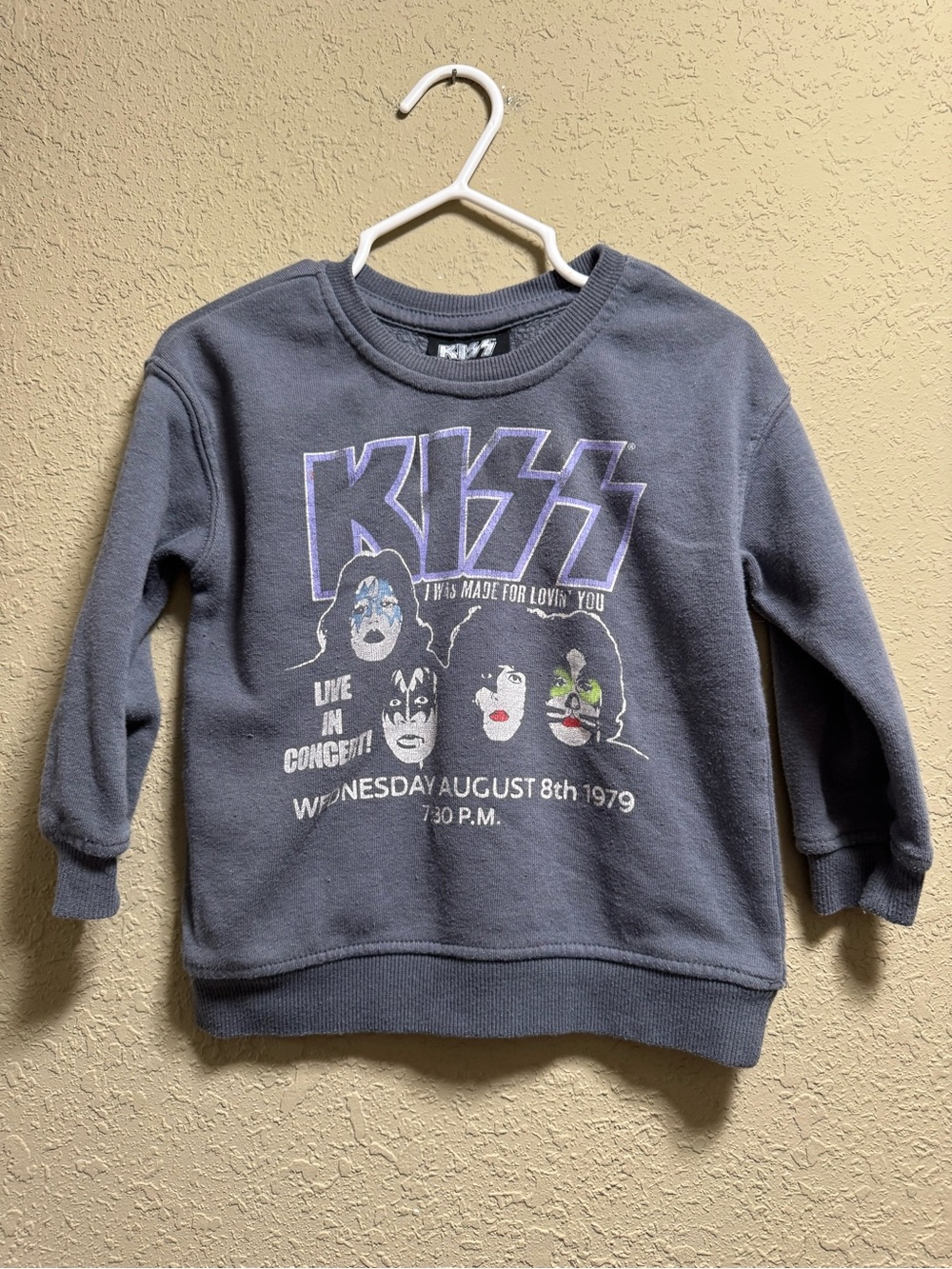 Kiss Kids Gray Pullover Sweatshirt with Purple Logo